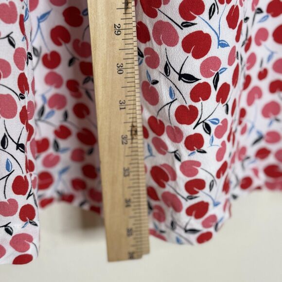 Loft Dress Womens Small White Red Cherry Print Long Sleeve Lined Shift Mini - Picture 7 of 11